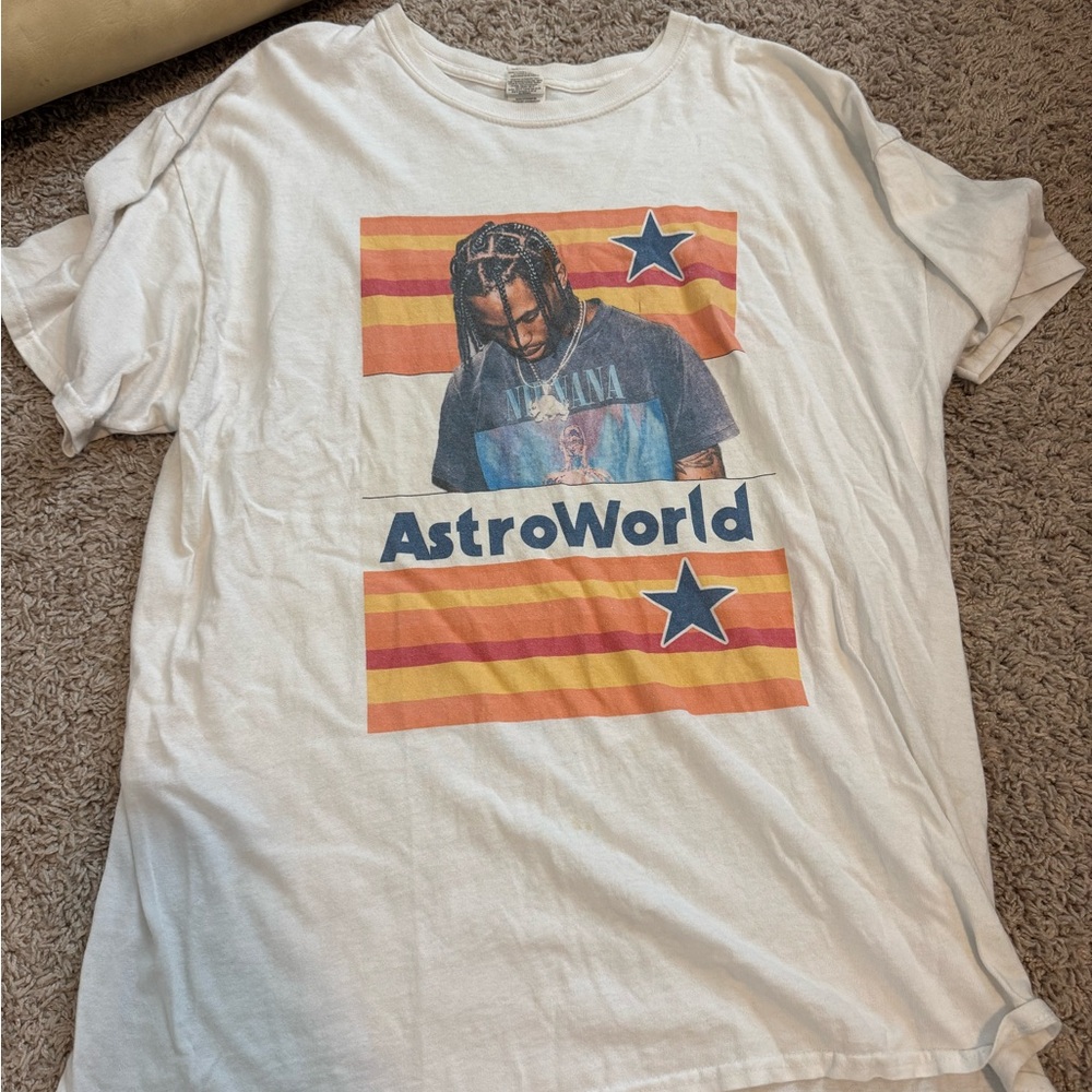 AstroWorld Graphic Tee - White with Orange & Blue Travis Scott
